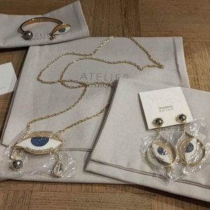 Swarovski crystal evil eye jewelry - earrings, cuff, necklace set